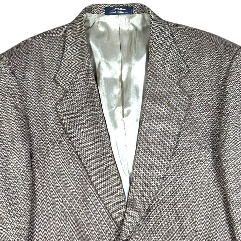 Towncraft Men's 46R Blazer Jacket Brown‎ Herringbone Wool Silk Blend Two Button